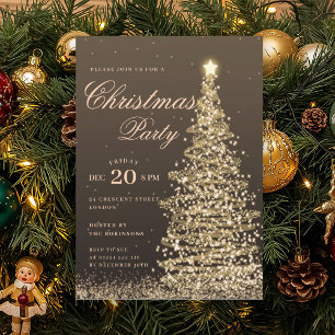 Convites Elegante Árvore de Natal de Inverno em Ouro Festa