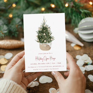 Convites Elegante Árvore de Natal em Aquarela para Festa de