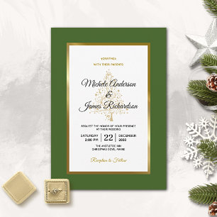 Convites Elegante Árvore de Natal Verde Floresta Dourada Ca
