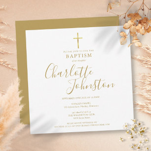 Convites Elegante Assinatura em Script Dourado Batismo Cris