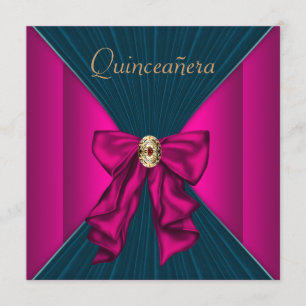 Convites Elegante Azul Aqua e Rosa Quinceanera