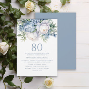 Convites Elegante Azul Azul 80 Floral Branco Aniversário
