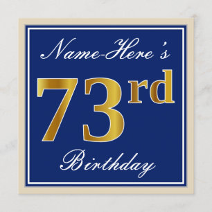 Convites Elegante, Azul, Dourado Falso Aniversário de 73 An