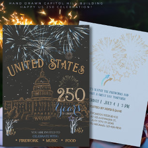 Convites Elegante Azul & Dourado US 250 Capitol