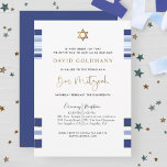 Convites Elegante Azul e Dourado Bar Mitzvah I de Talentos<br><div class="desc">Convide amigos e família com este Bar elegante Mitzvah convite com design de talão azul, azul pálido, branco e listrado de ouro! Capacidade de adicionar seus detalhes de cerimônia e recepção, almoço, janto ou festa! Douradas listras, frase do Bar Mitzvah e estrela de David em folha de ouro falso. Detalhes...</div>