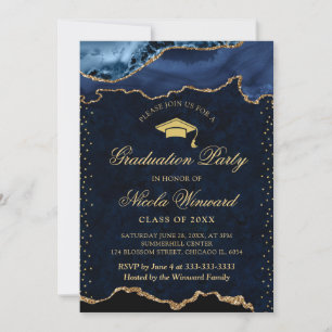 Convites Elegante Azul e Mármore Ágata Graduação