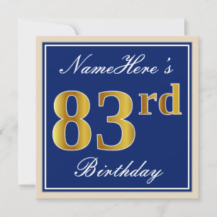 Convites Elegante, Azul, Faux Dourado 83º Aniversário + N