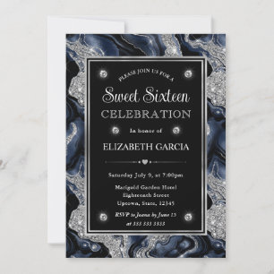 Convites Elegante azul Foil & Glitter de Prata Agata Doce 1