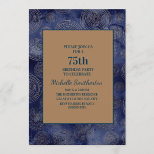 Convites Elegante Azul Marinho Dourado 75º Aniversário