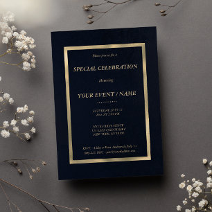 Convites Elegante azul marinho dourado Evento Especial