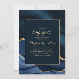 Convites Elegante Azul Marinho Dourado Mármore Festa de Noi