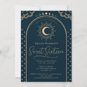 Convites Elegante Azul Marinho Dourado Sweet Sixteen Vintag