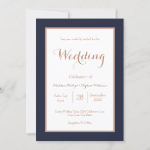 Convites Elegante Azul Marinho e Branco Falso Casamento de