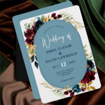 Elegante azul marinho empoeirado burgundy floral c