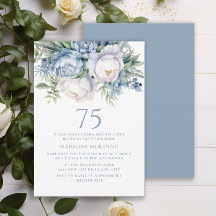 Elegante Azul Poeirento Branco Floral 75º Aniversá
