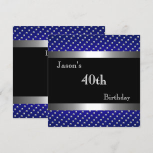 Convites Elegante Azul Preto Prata Studs 40º Aniversário Ho