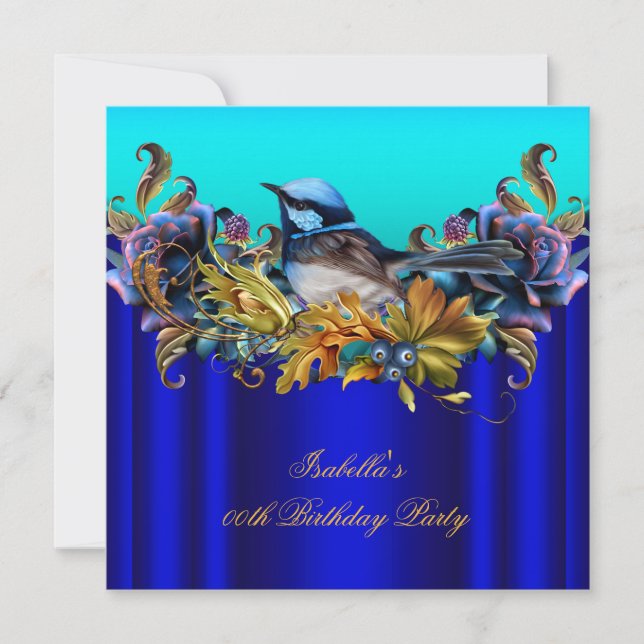 Convites Elegante Azul Real Azul Ardea Dourado Aniversário (Frente)