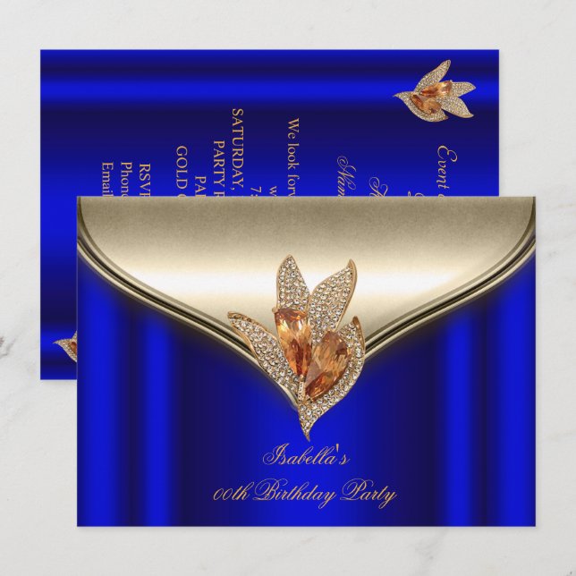 Convites Elegante Azul Real Bronze Marrom Dourado Festa (Frente/Verso)