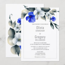 Elegante Azul Real e Floral Branco