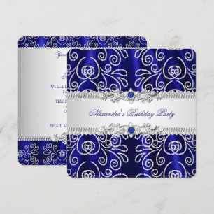 Convites Elegante Azul Real Navy Sobreposição de Renda e Di