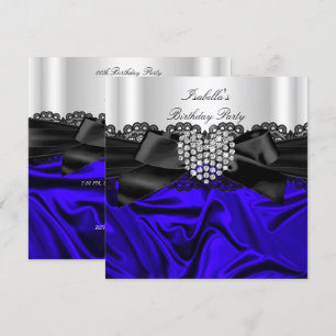 Convites Elegante Azul Real Preto Branco Diamante Aniversár