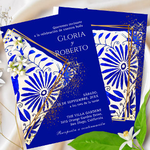 Convites Elegante Azul Talavera Mexicano Espanhol de Casame
