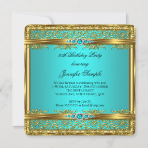 Convites Elegante Azul Turquesa Dourado Damasco Diamante An