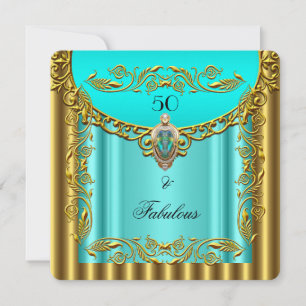 Convites Elegante Azul Turquesa Dourado Fabuloso Aniversári