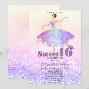 Convites Elegante Ballerina Glitter Bokeh Sweet 16