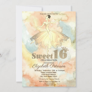 Convites Elegante Ballerina Watercolor Splash Sweet 16