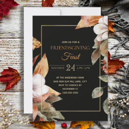 Convites Elegante Banquete de Friendsgiving de Folhas de Ou