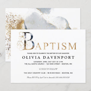 Convites Elegante Baptism boy gold e azul