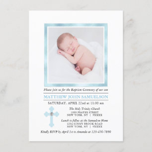 Convites Elegante BAPTISM CRISTENTE Cross Blue Boy   FOTO
