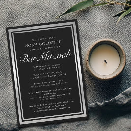 Convites Elegante Bar Mitzvah Formal Preto Prata