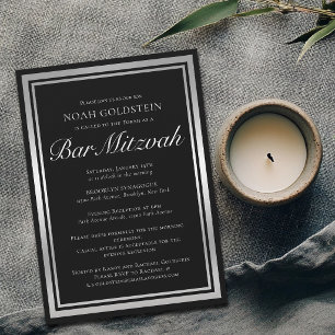 Convites Elegante Bar Mitzvah Formal Preto Prata