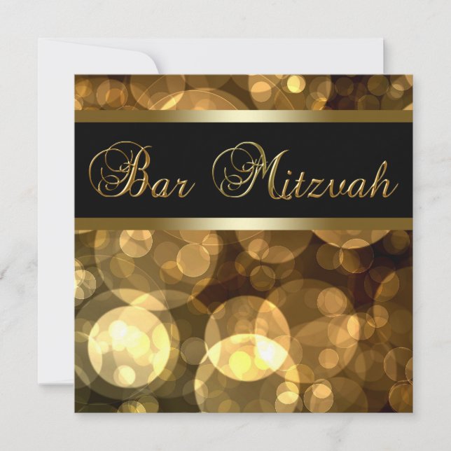 Convites Elegante Bar Mitzvah Preto Dourado (Frente)