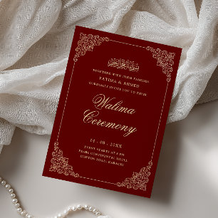 Convites Elegante Barroco Dourado Vermelho Borgonha Cerimôn