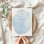 Convites Elegante Bat Mitzvah, Moldura Dourada Azul<br><div class="desc">Este design moderno apresenta o seu texto personalizado numa abertura de cor d'água esboçada num quadro em forma geométrica. Use o formulário modelo para adicionar seu texto. Os menus avançados de edição,  acessados escolhendo editar com a "Ferramenta Design",  permitirão que você altere as fontes e o layout.</div>