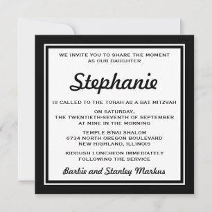 Convites Elegante Bat Mitzvah Preto e Branco