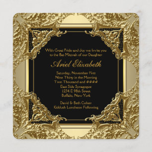 Convites Elegante Bat Mitzvah Preto e Dourado