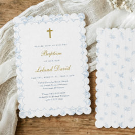 Convites Elegante Batismo de Bebê Menino em Azul Toile Vint