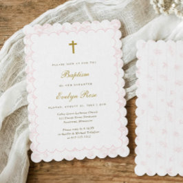 Convites Elegante Batismo de Bebê Menino em Toile Rosa Vint