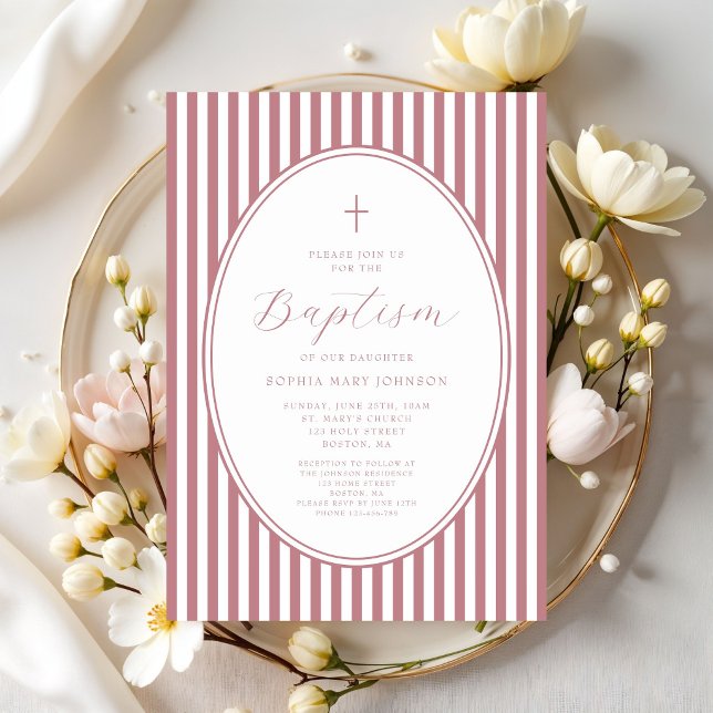 Convites Elegante Batismo de Menina em Script Rosa Poeirent (Elegant Dusty Pink Script Girl Baptism Invitation)