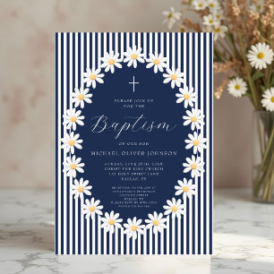 Convites Elegante Batismo Floral Azul Marinho Menino