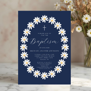 Convites Elegante Batismo Floral Azul Marinho Menino