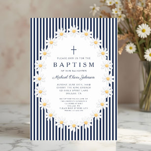 Convites Elegante Batismo Floral Azul Marinho Menino