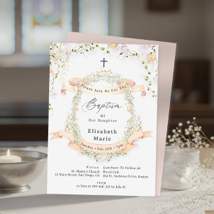 Convites Elegante Batismo Floral de Flores Silvestres da Pr