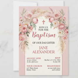 Convites Elegante Batismo Floral Rosa Pastel