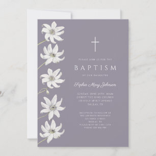 Convites Elegante Batismo Floral Roxo