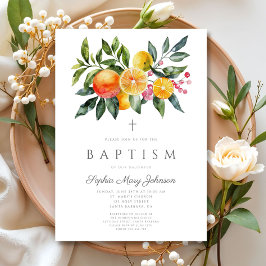 Convites Elegante Batismo Religioso de Menina Citrino Botân